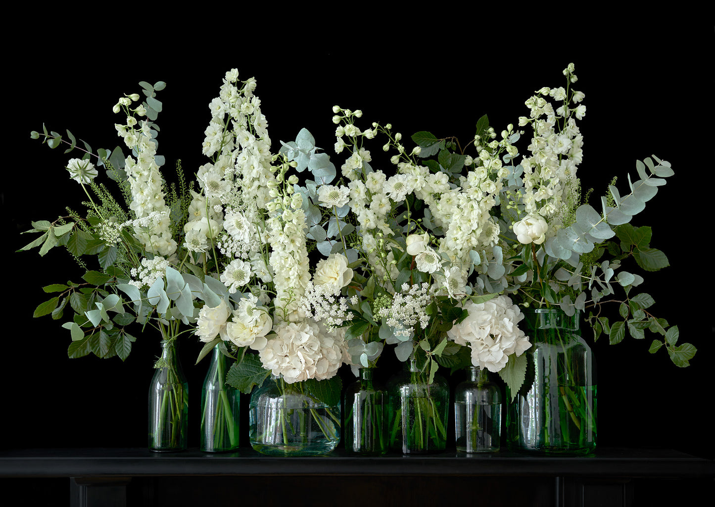 Limited Edition "Cecily" Fine Art Print, White Flower Arrangement on Black Background
