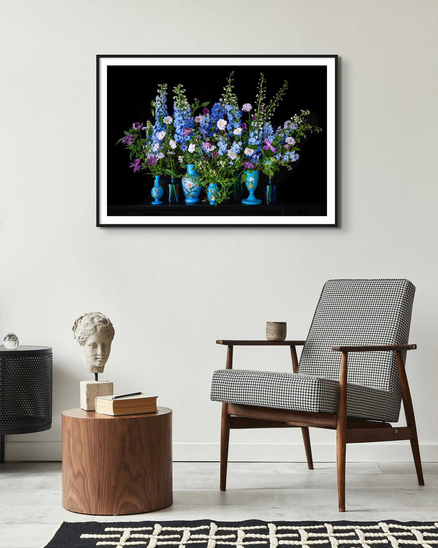 Interior picture of 'Delphine' Limited Edition Fine Art Photographic Print Framed. Displayed on a neutral wall in a Living Room.